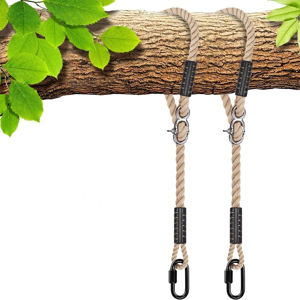 SELEWARE Tree Swing Rope Hammock Tree Straps Hanging Kit, Adjustable Rope Fast & Easy to Hang Hammock Chair Swing for Indoor Outdoor Tree Branch Camping Playground Accessories (Beige, 3ft, 2 Pack)