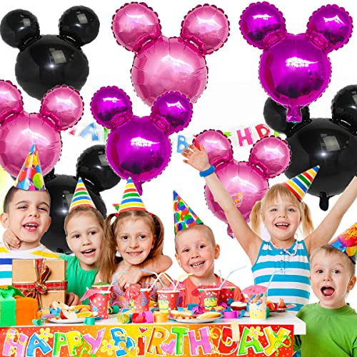 9Pack Minniemouse Party Aluminum Foil Balloons,27” Black,Rose Red, Pink Balloons For Minnie Party,Baby Shower,Girls Party Kids Birthday Theme Party Decoration Supplies #TOP1