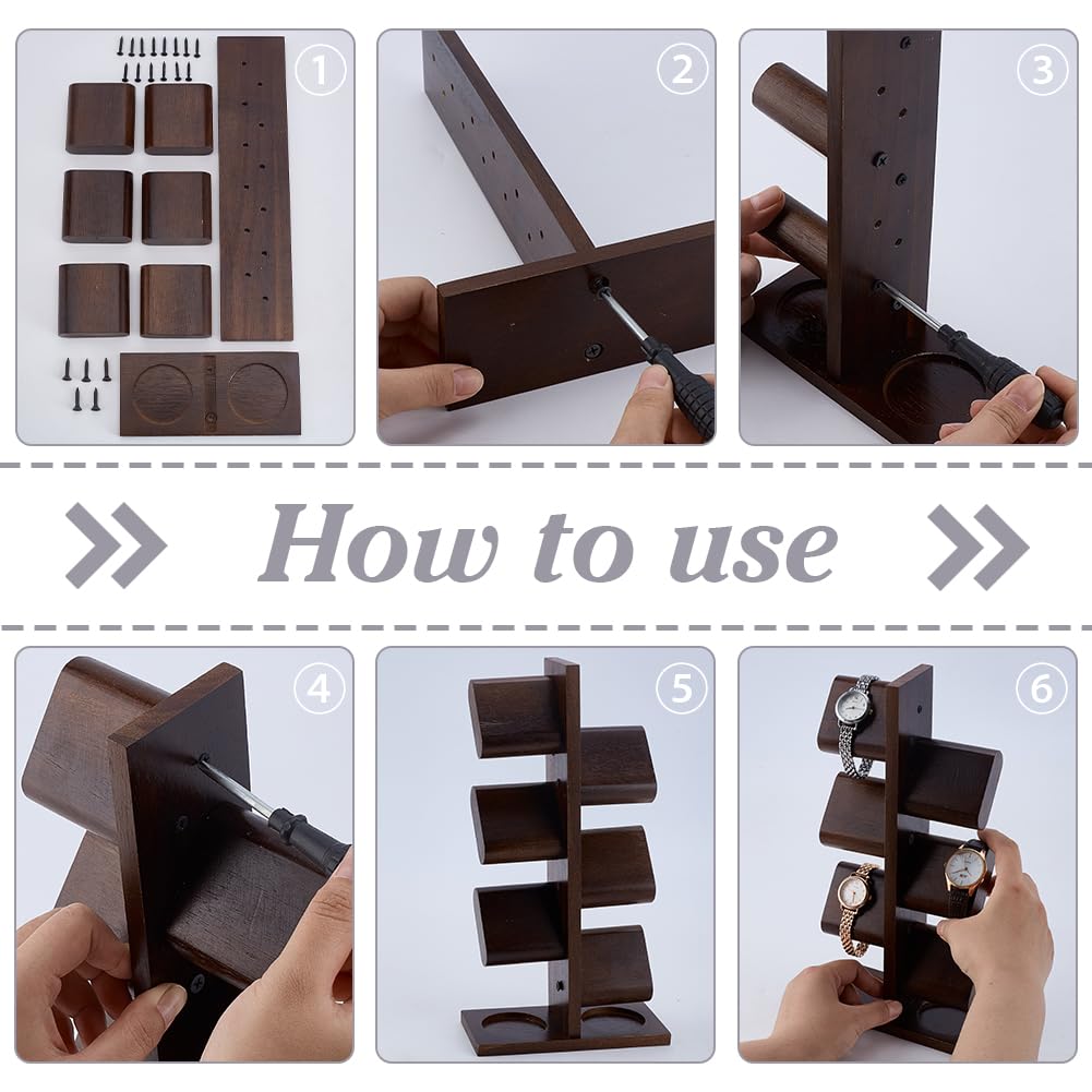 PH PandaHall Hölzerne Uhrenhalterung Stand Uhren Display Turm Uhren Display Racks Mehrere Uhren Organizer Tisch Schmuck Halter für Vatertag Männer Frauen Geschenke Armbänder Halsketten Ringe Vitrine