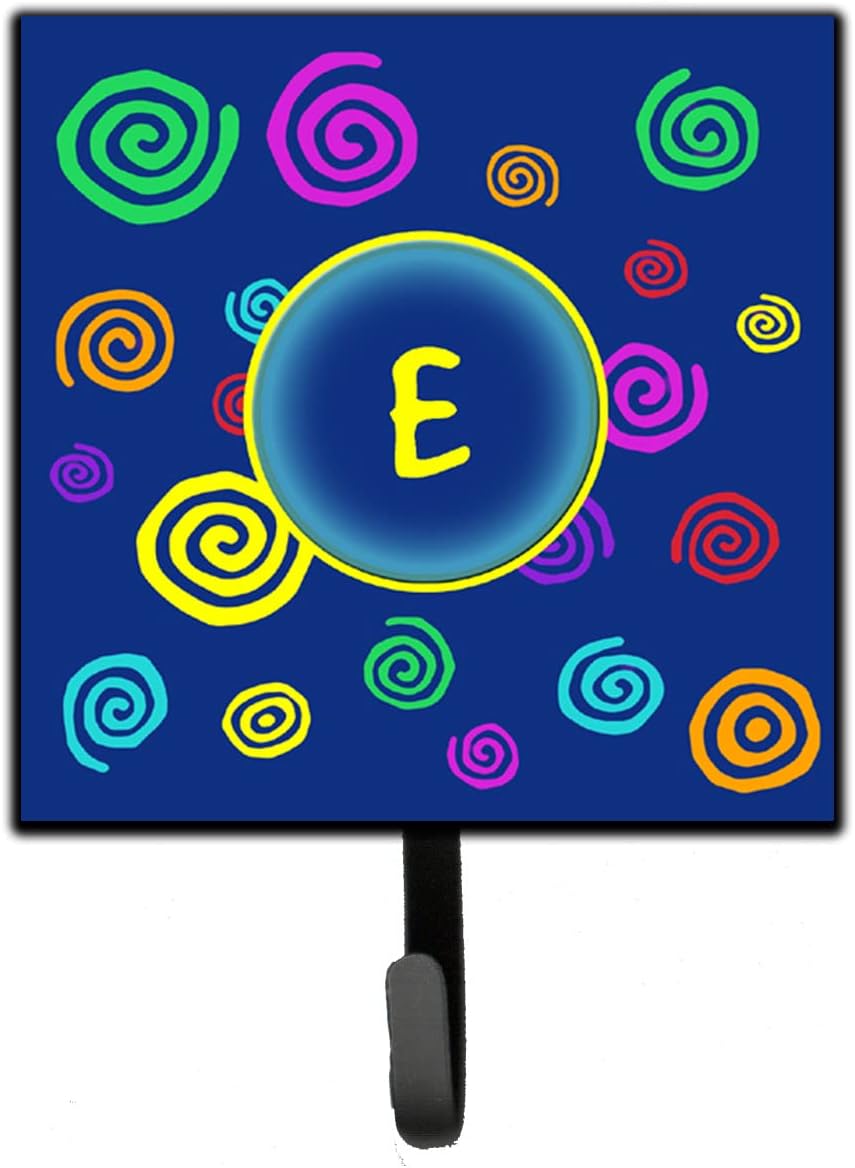 Caroline's Treasures CJ1011-ESH4 Letter E Initial Monogram - Blue Swirls Leash or Key Holder, Wall Hooks, Key Hooks Holder, Coat Rack Wall Mount, Coat Hooks, Hooks for Hanging Keys, Towels, Aprons, Le