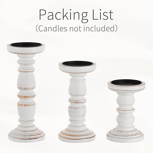 Miniatura 9 de Portavelas de madera para velas de pilar, portavelas alto rústico (juego de 3), portavelas de granja grande, juego de portavelas de pilar para