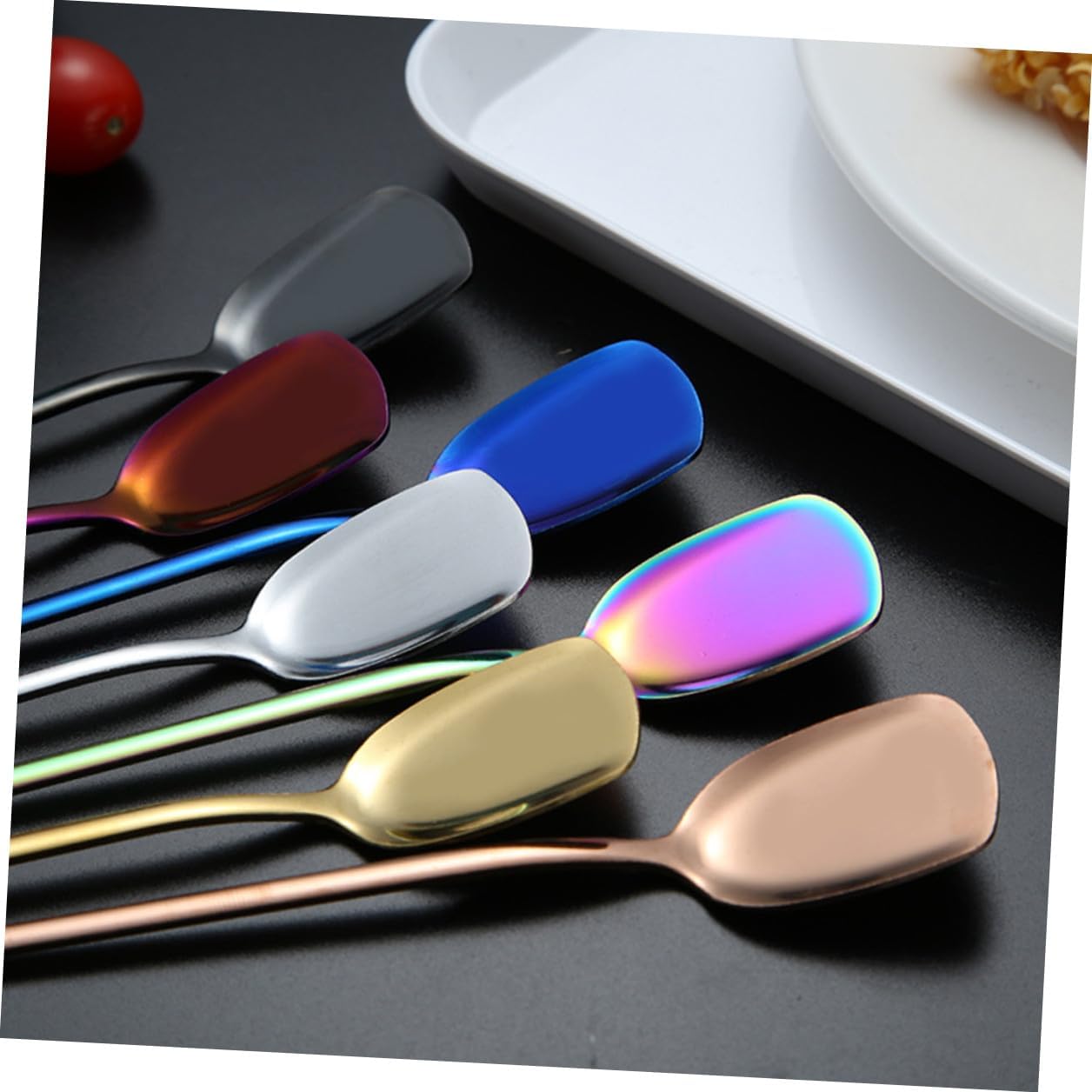 6pcs Stainless Steel Ice Cream Spoons with Long Handle, Blue Stirring Spoons for Cocktails and Desserts, Sturdy Ice Scoops for Home and Bar Use