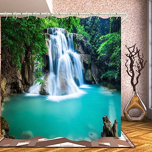 Image of LYFANS Bathroom Uses Waterfall 3D Shower Curtain, Deluxe Bathtub Waterproof Shower Curtains, Bright Fabric Shower Curtains, Size (72x79 inches)