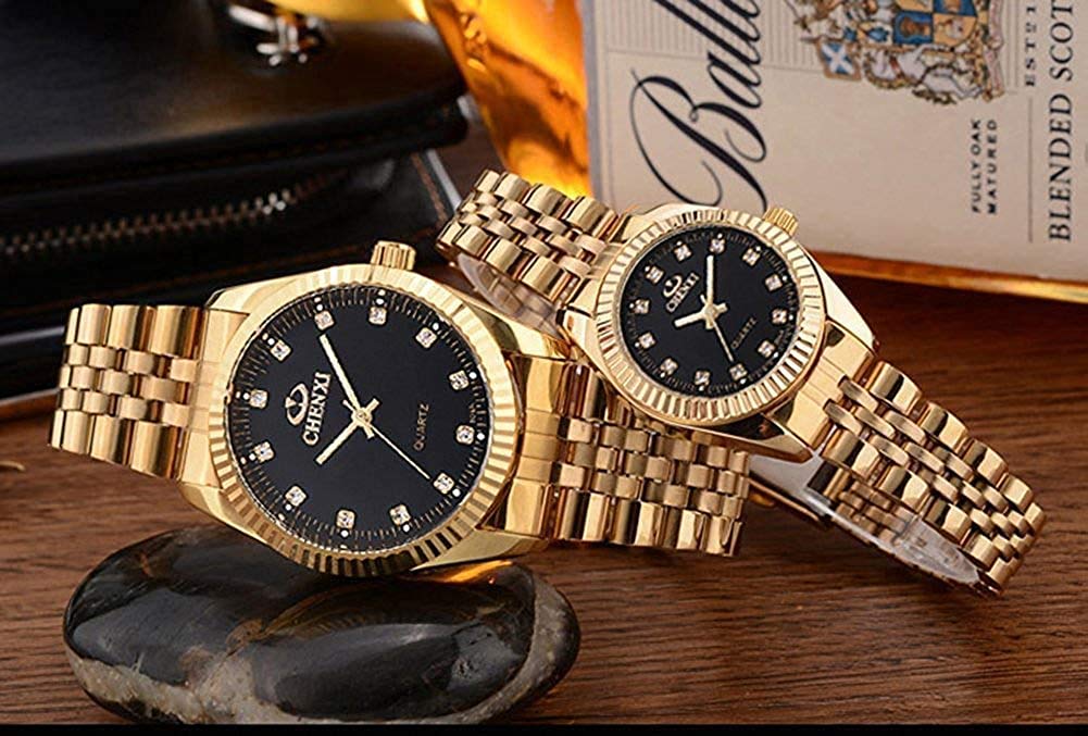 MASTOP Romantische Quarz-Armbanduhren für Sie und Ihn, analog, Edelstahl, Geschenk-Set für Liebhaber, 2 Stück