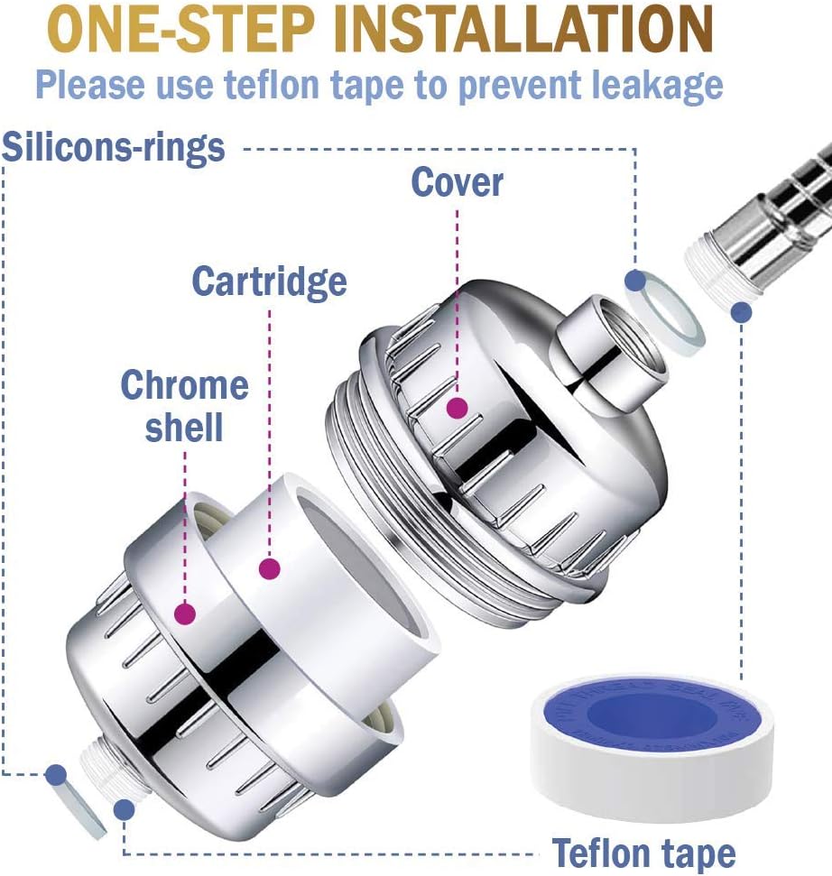 Bath Beyond Shower Filter Vitamin C 15 Stage High Output Water Filter With cartridge for Hard Water - Shower Head Filter Removes Chlorine Fluoride and Improves The Condition of Your Skin, Hair - - 