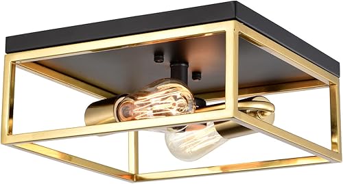 Miniatura 8 de Lámpara de techo de 12 pulgadas, iluminación de montaje empotrado, redonda, acabado de metal dorado, lámpara de techo vintage retro y moderna con