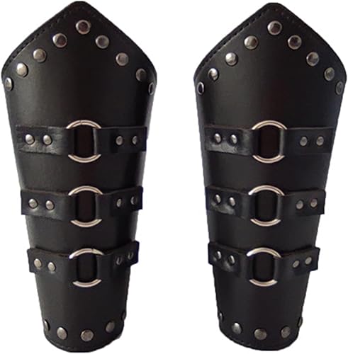 2 Pcs PU Leather Buckle Arm Bracers,Wristband Medieval Bracers Wrist Band Wide Bracer Arm Armor Cuff Christmas Gifts