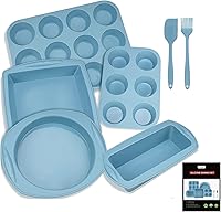 Hansanti 7-in-1 Silicone Bakeware Set: BPA-Free Non-Stick Muffin, Cake, Loaf Pans for Oven Baking Cupcakes, Pies, Bread & Desserts