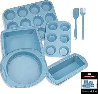 Hansanti 7-in-1 Silicone Bakeware Set: BPA-Free Non-Stick Muffin, Cake, Loaf Pans for Oven Baking Cupcakes, Pies, Bread & Desserts