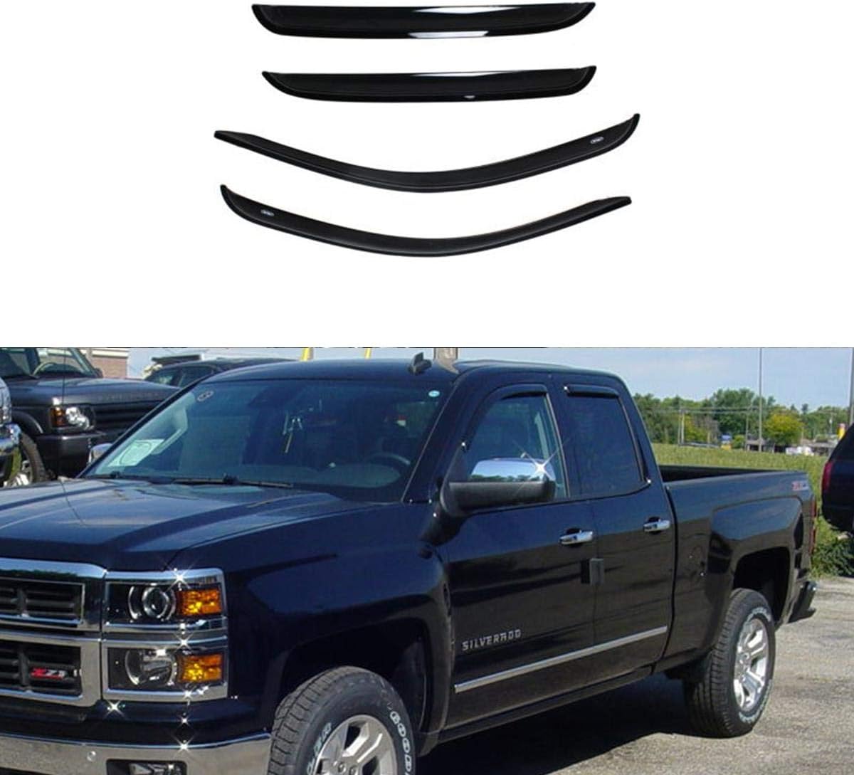 VioGi 4pcs Front + Rear Smoke Sun Rain Guard Vent Shade Window Visors Compatible with 7-13 Body Extended Cab 94040