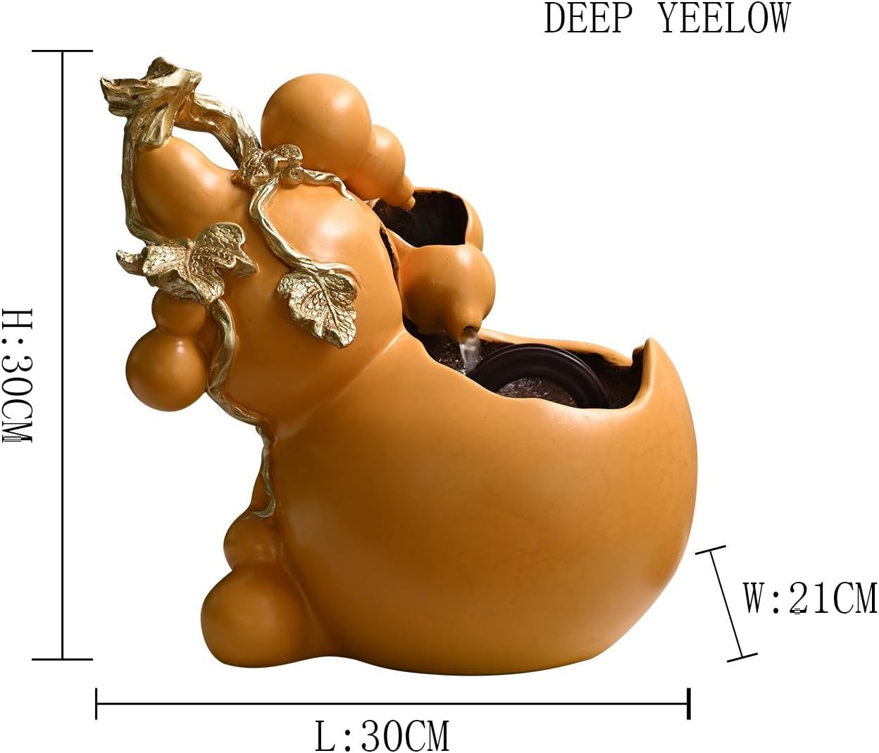 Tabletop Fountains Gourd Desktop Fountain Small Recycled Water Decorative Ornament Indoor Meditation Fountain Relaxation Fountains(Deep Yellow)
