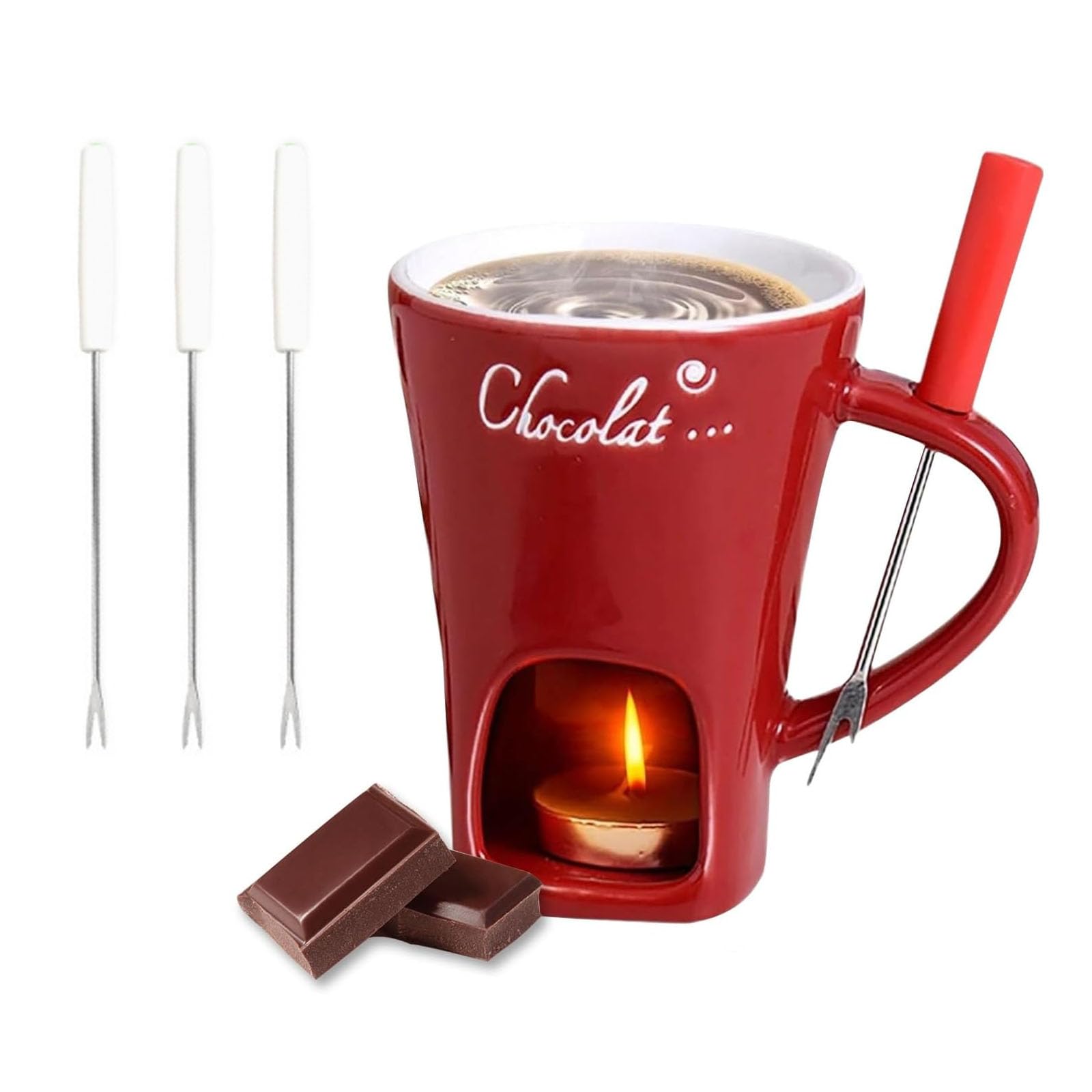 Inalsion Sweet Fondue Cup, Chocolate Melting Fondue Cups, Fondue Cups Tealight for Chocolate (Red)