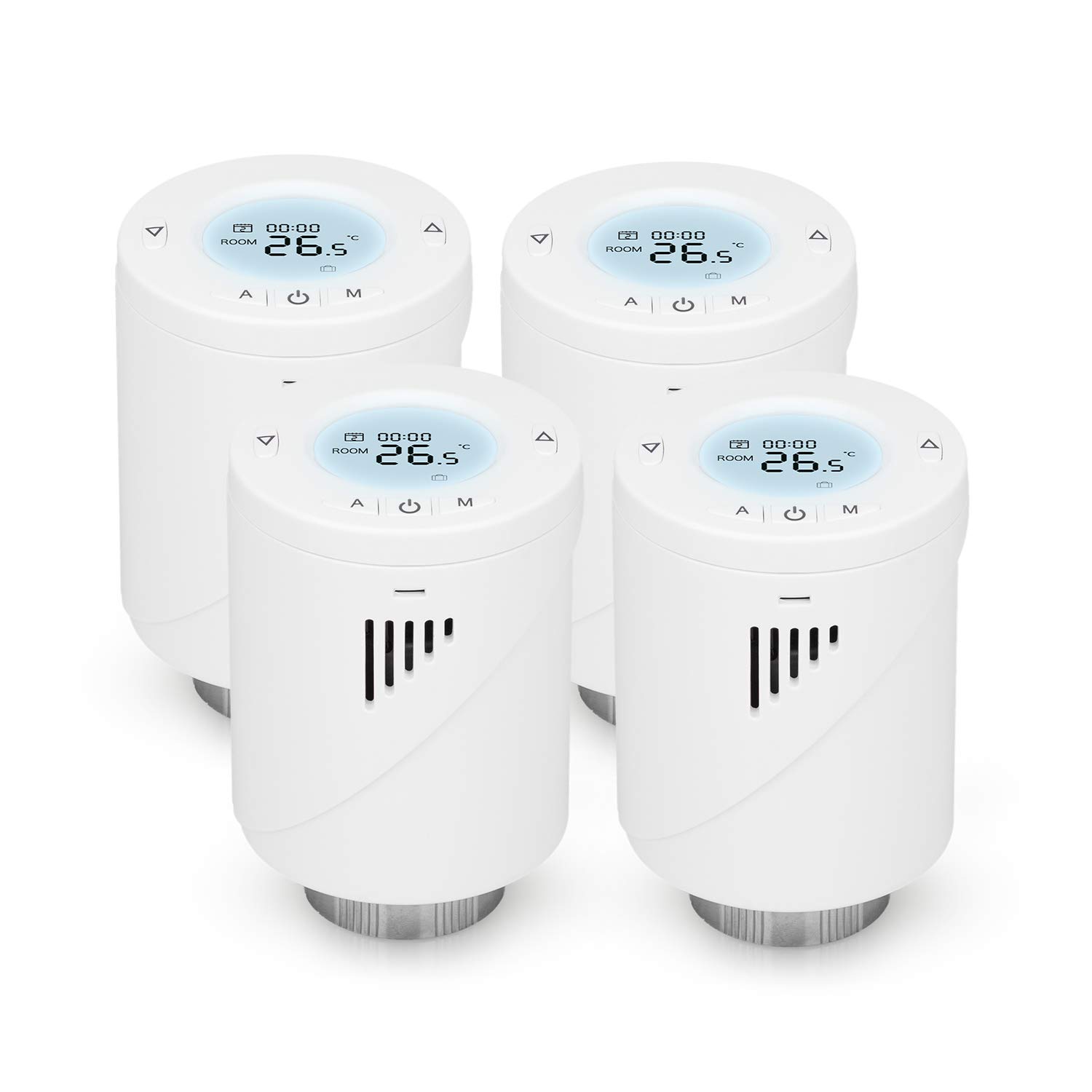 Meross Multizone Smart Wi-Fi Thermostat Radiators 4Pack, LCD Display, Intelligent Programmable Heating Thermostat for Individual Rooms, Compatible with Alexa, Google Assistant and IFTTT