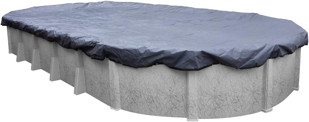 Pool Mate 18 x 33 ft Blue Winter Oval Pool Cover for Above Ground Pools, 3 ft Overlap (21 x 36 ft Cover Size), Solid 7 x 7 Scrim, 2.2 oz/yd2, 8-Year Warranty, Style: 461833PMA