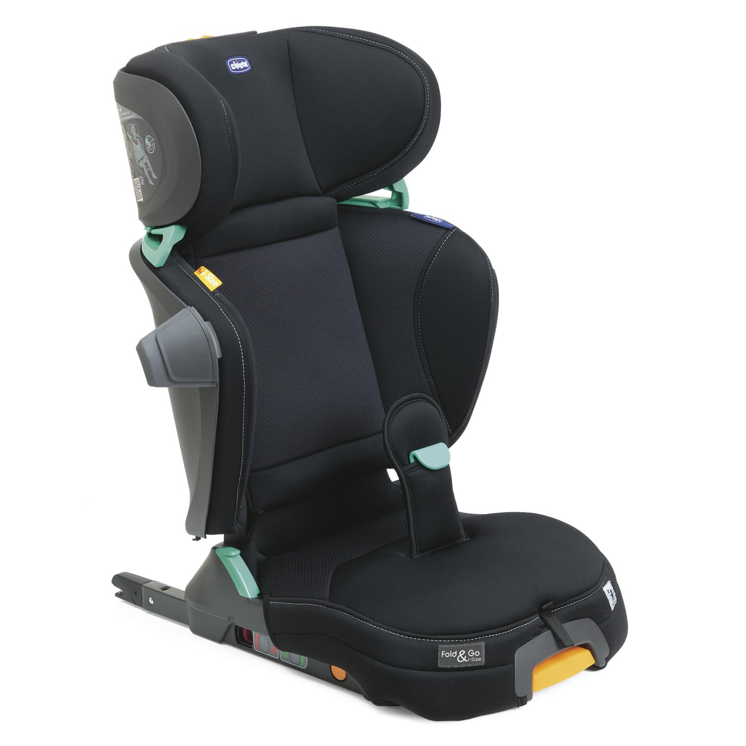 Chicco Fold&Go I-Size Seggiolino Auto 15-36 kg con Connettori Rigidi ISOFIX, Bambini 3-12 Anni, Reclinabile e Pieghevole, Protezione Laterale, Altezza e Larghezza Regolabili, Nero