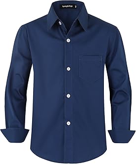 Boys' Cotton Dress Shirt Long Sleeve Casual School Uniform Woven Button Down Shirt