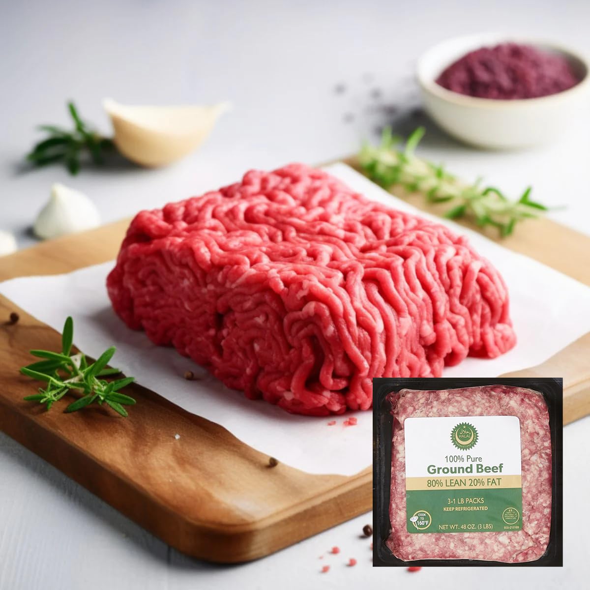 [Pack of 12] 100% Pure Halal Certified Ground Beef (80% Lean, 20% Fat) – Premium Quality, Perfect for Cooking & Meal Prep – Shipped Frozen with Cooler & Ice Gel Pack – 1 lb Each (12 lbs Total)