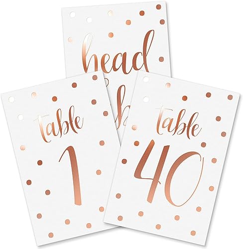 Sweetzer & Orange Números de mesa de oro rosa para boda de 1 a 40 tarjetas de números de mesa de lunares para bodas, bar, mitzvah, decoraciones de