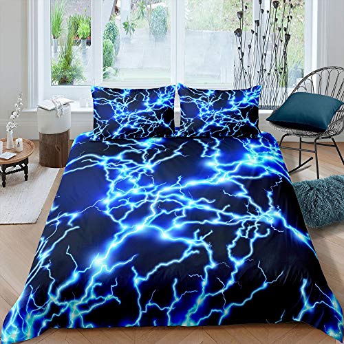 Castle Fairy Duvet Cover Full Royal Blue Bedding Set Lightning 3D Theme Comforter Cover With Pillow Shams Kids Teens Adults Quilt Cover Set Fantasy Bed Covers Full 3Pcs Bedclothes #TOP10
