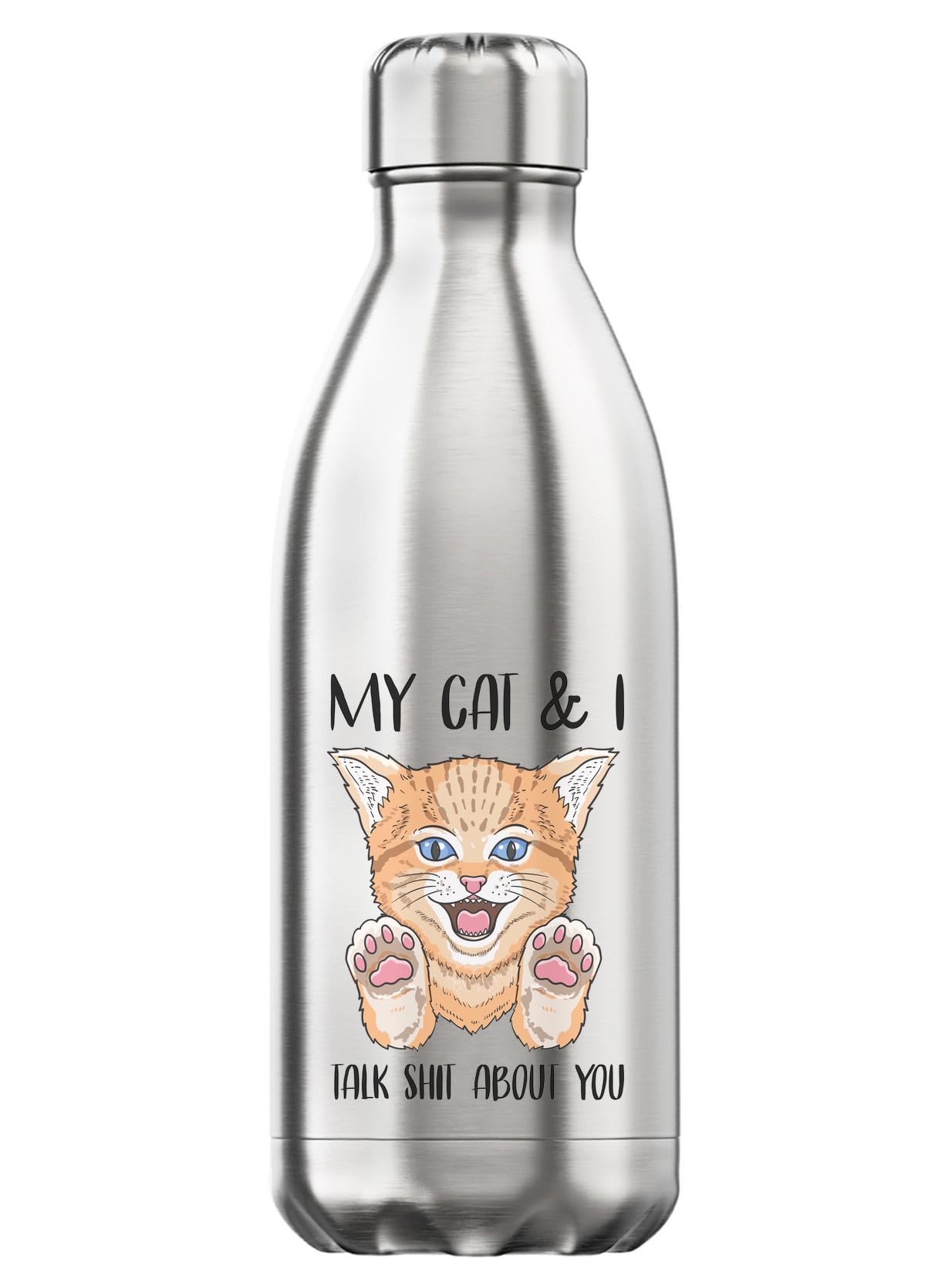 Botella térmica de acero inoxidable sin BPA que mantiene tus bebidas frías con diseño de gato