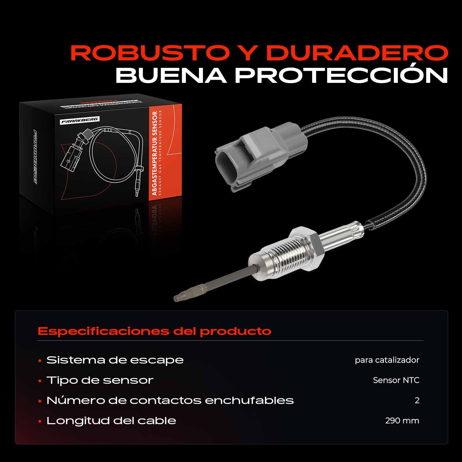 Frankberg Sensor de temperatura de gases de escape | Compatible con: Furgoneta Fiesta V, Autobús de tránsito V363 FAD FBD, Caja de tránsito FA, Galaxy CK