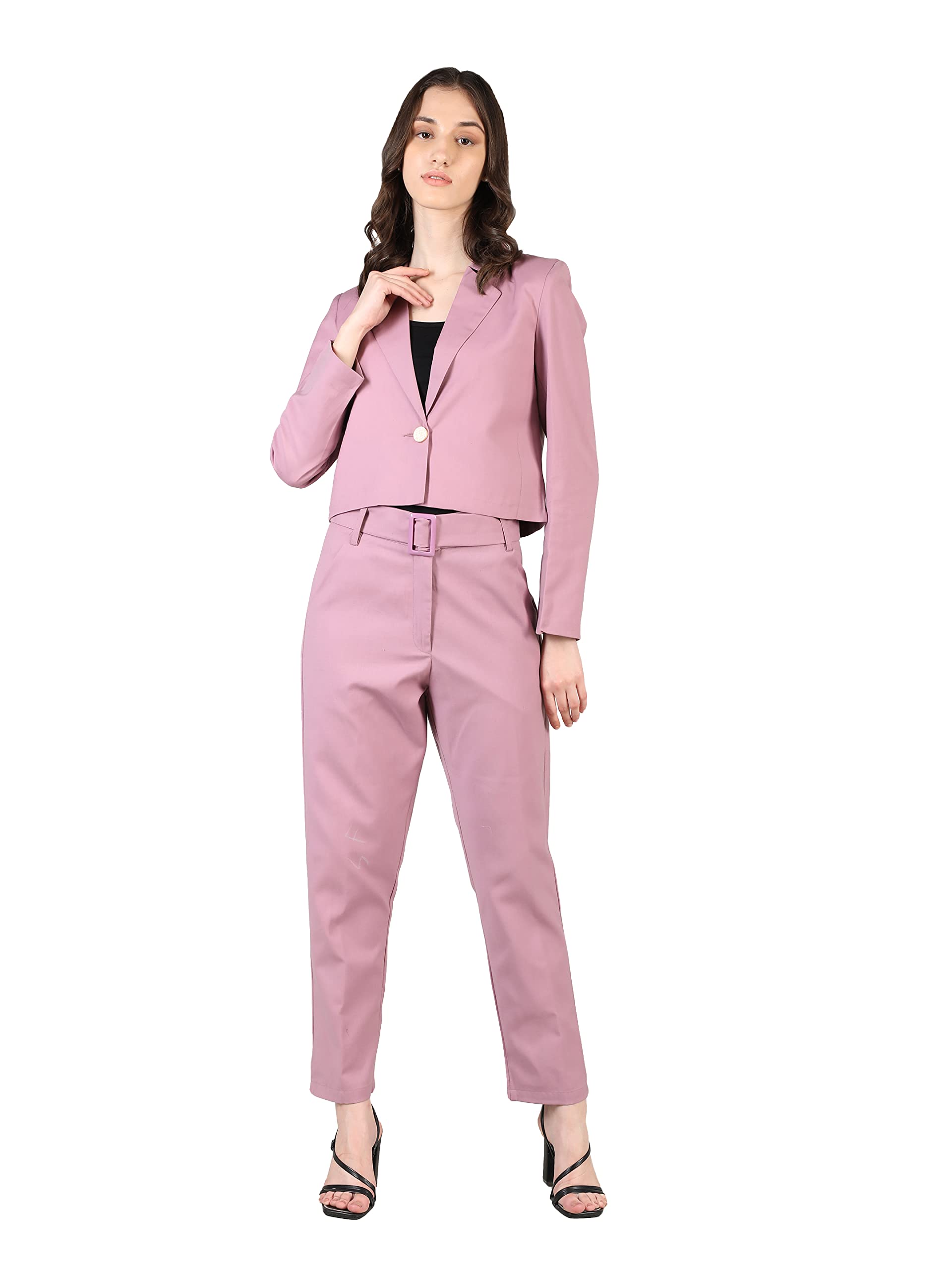 chkokko Women Solid Crop Blazer and Trouser Formal Suit-picture-41