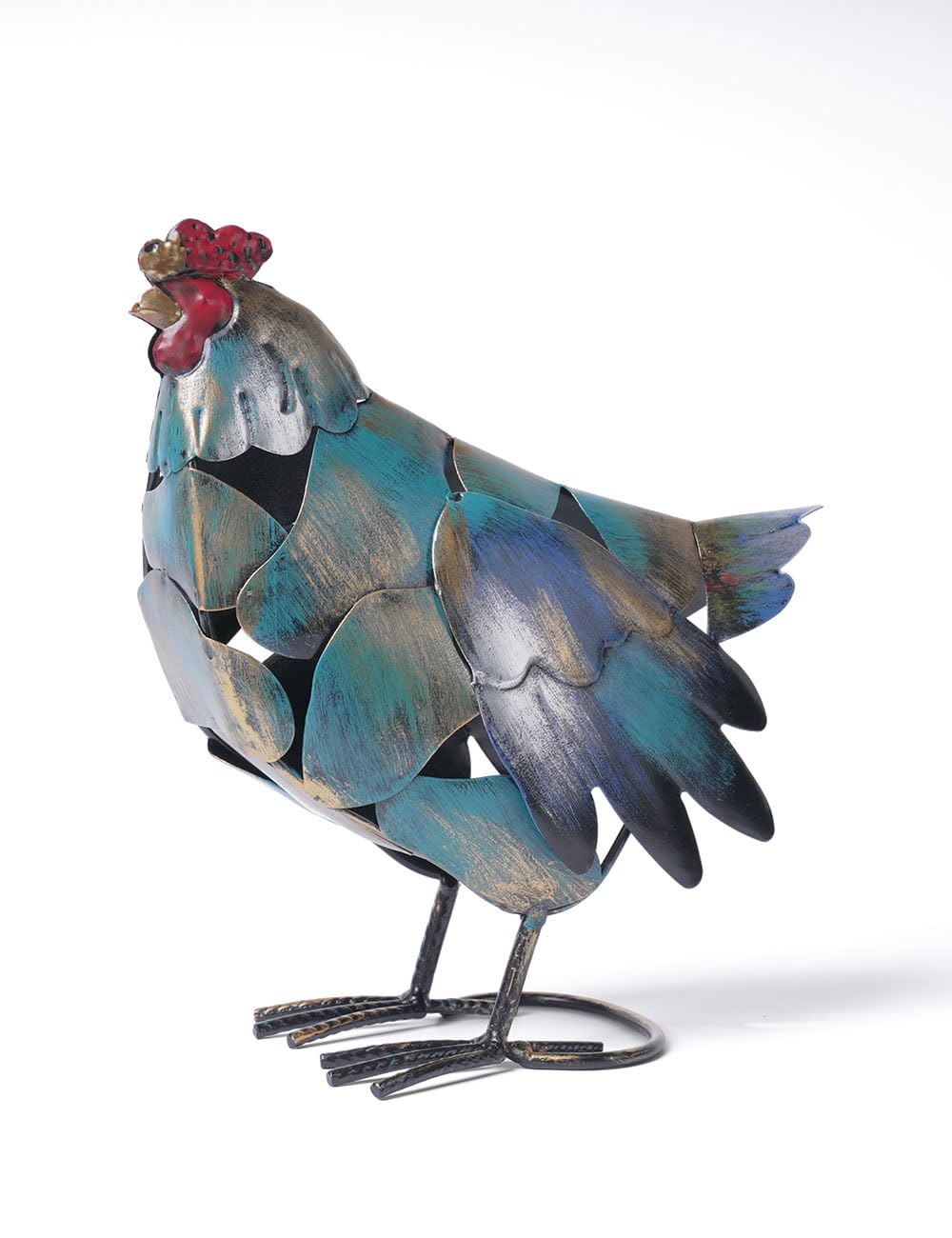 HAUCOZE Gallo Estatua Metálico Escultura Animal Figura Moderna Decoración Interior Adorno Arte Hogar Regalo para Salón Oficinas Comedor 27cm