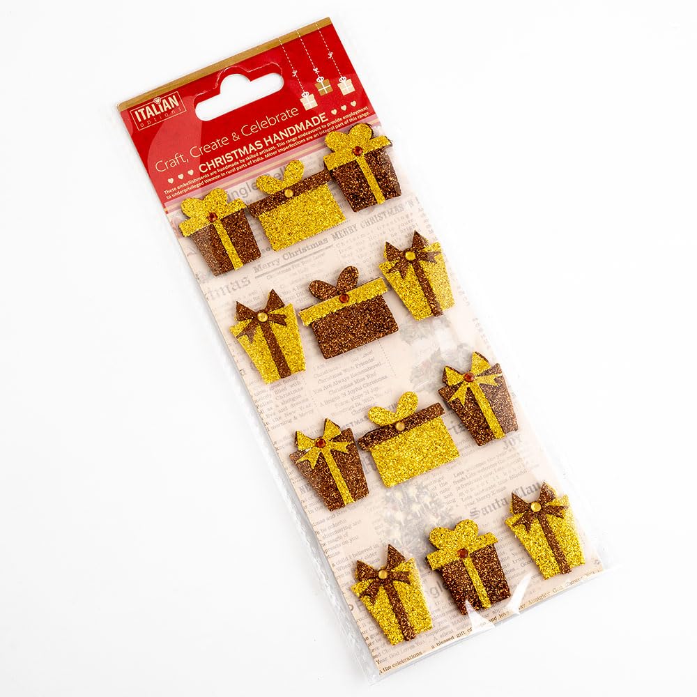 Italian Options Brown Gold Glitter Presents Christmas Craft Decorations (Pack of 12)