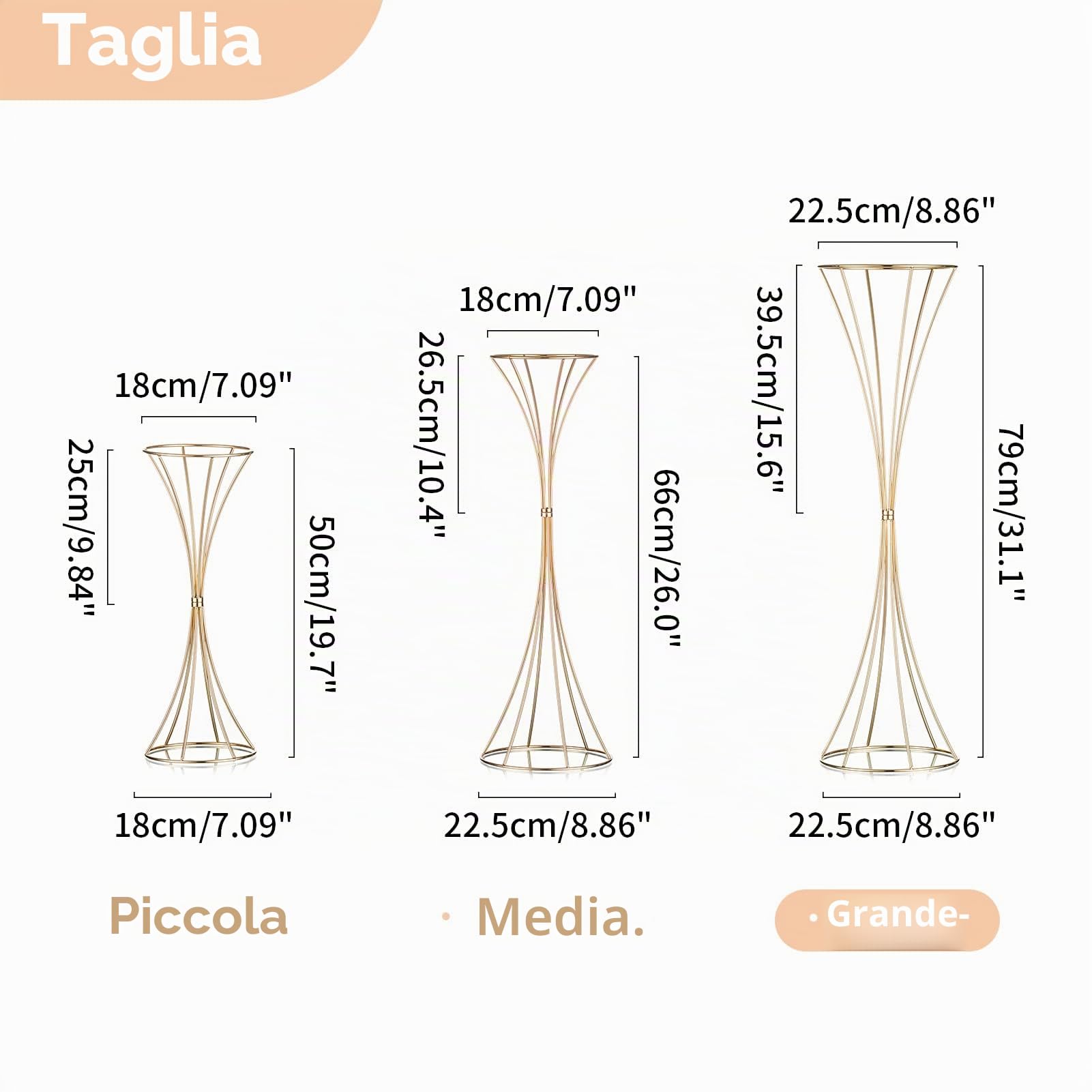 Nuptio 10 Pezzi Centrotavola Matrimonio Oro Vaso Tavolo, Vaso Tromba Metallo Alto 79cm, Piombo Stradale per Centrotavola Cena Festa Nozze, Supporto per Fiori per Anniversario Natale Compleanno