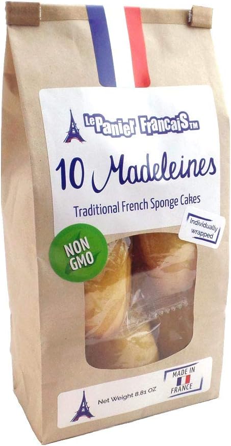 Madeleines Cookies Traditional French Sponge Cakes - Individually Wrapped Bag of 10 Madeleine Cookies - Imported from France by Le Panier Francais 250gr (8.81oz)