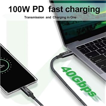 LivX Action Thunderbolt 4 Type C Kablo 100 W PD Şarj 1 Metre 40 Gbps Veri ve Görüntü Aktarım Kablosu Örgülü Kablo TH01