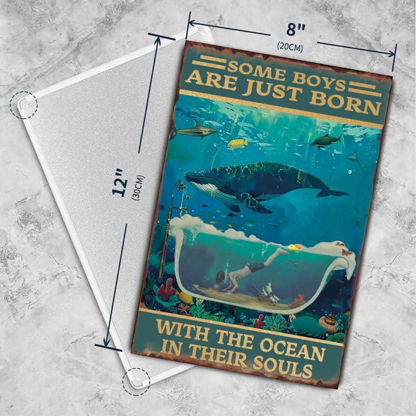 Whale Decor - Vintage Ocean Metal Tin Sign 8x12 Inch