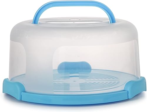 Zoofen Porta pasteles con asa Soporte de pastel de 10 pulgadas, cubierta de soporte para pasteles azul, recipiente redondo para tamaño de 10