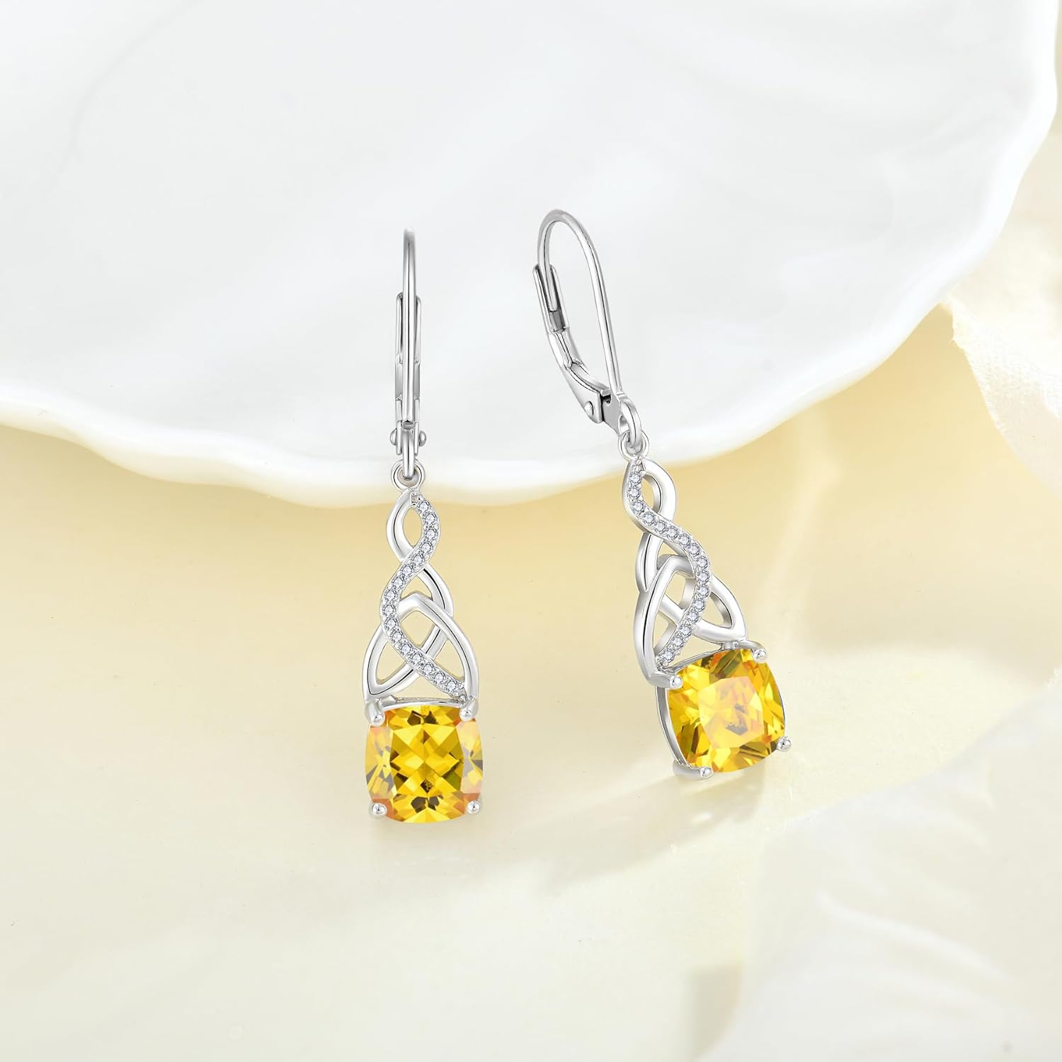 Infinity Celtic Knot Dangle Drop Earrings 925 Sterling Silver Princess Cut Leverback Earrings with Birthstone Irish Jewelry Gifts for Women - Image 4