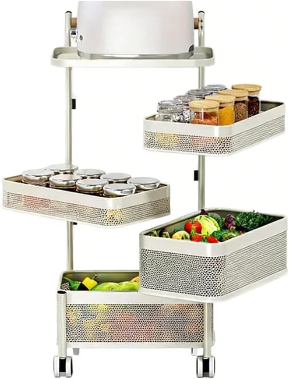 Multi-Layer Storage Rotating Basket,Bathroom Shelf with Wheels,Rotating Fruit and Vegetable Shelf,Removable Basket,Space-Saving(6 Tiers)