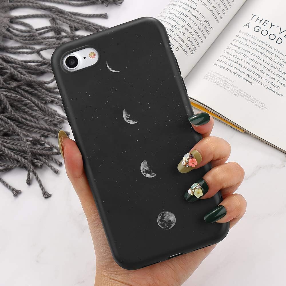 LLZ.COQUE for iPhone 7 iPhone 8 Case Cute Shockproof Soft Silicone Cover Luxury Fashion Moon Phone Case Slim Fit Sky Planet Space Design Anti Slip Bumper Hybrid Protective Matte Case