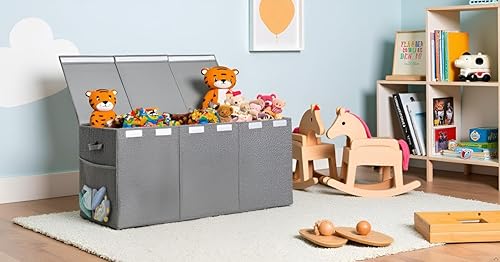 Miniatura 3 de Organizador de almacenamiento de juguetes extra grande con tapa, caja de juguetes grande plegable con diseño de caja de almacenamiento para