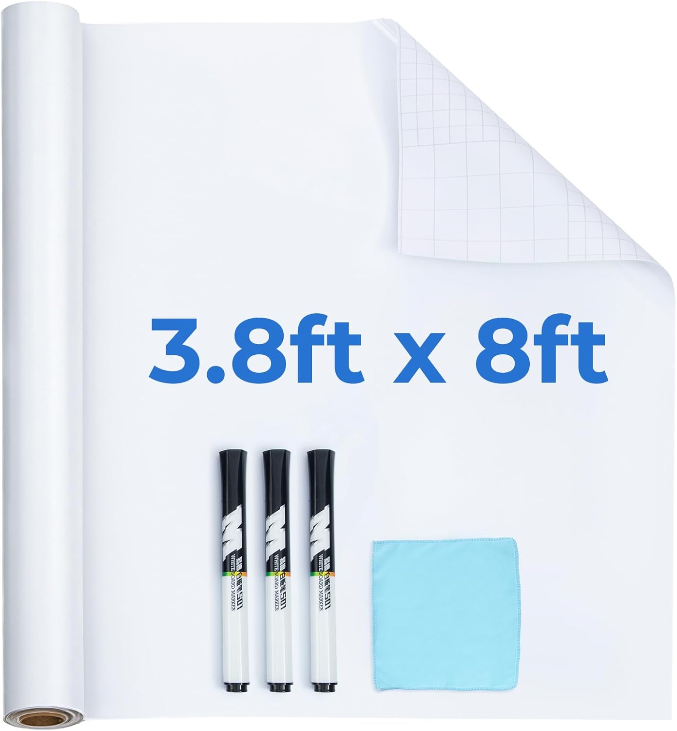 M&G White Board Wallpaper Dry Erase Board for Wall, 3.8 ft x 8 ft Whiteboard Peel and Stick Wallpaper, Dry Erase Contact Paper with 3 Markers and Wipe Out Cloth (Inside The Roll), No Ghosting