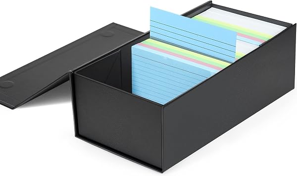 Harhana 3x5 Index Card Holder Card File Box Organizer, Hold 1200 3x5-Inch Flash Cards 1 Pack Black
