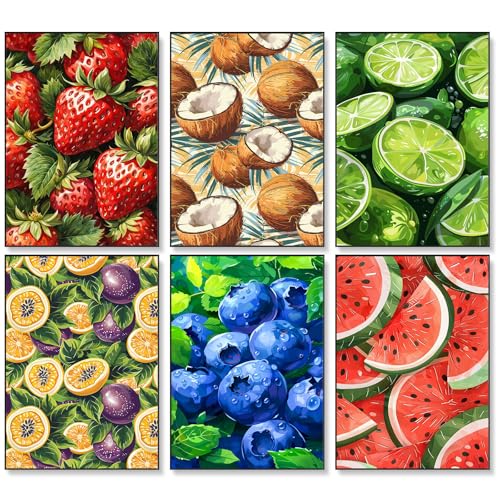 Image of Okarina 6 Pack Paint by Numbers Kit for Adults Beginner, Fruit Adult Paint by Number Kits on Canvas Without Frame, Fruit DIY Acrylic Oil Painting by Numbers Kits, Perfect for Home Decor 10x14 Inch