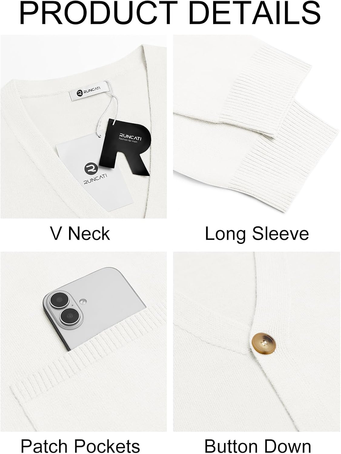 Runcati Mens Cardigan Sweater V Neck Button Down Sweaters Long Sleeve Lightweight Fall Knit Outwear with Pockets - Image 6