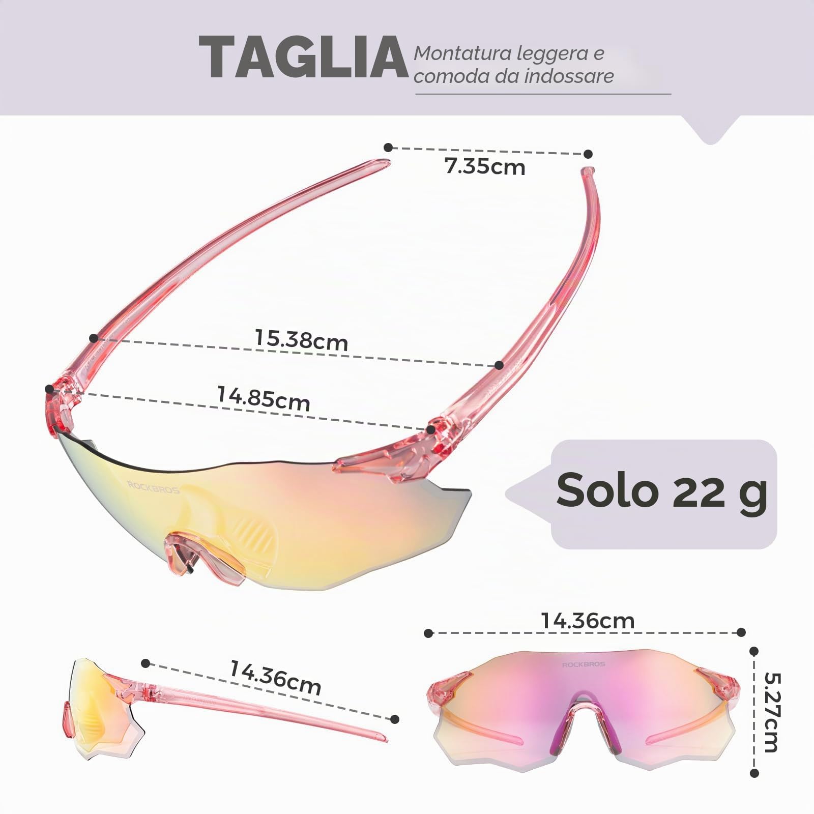 ROCKBROS Occhiali Ciclismo Fotocromatiche Uomo Donna Senza Montatura | Protezione UV400, Regolabile Leggero Antiscivolo, Occhiali da Sole per Bici MTB Corsa Pesca Guida