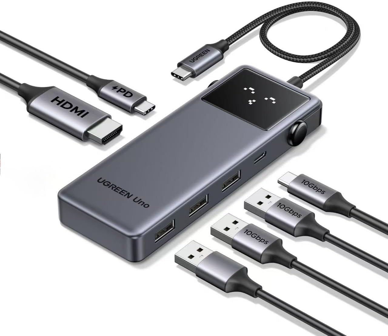 UGREEN Revodok 7in1 usb ハブ 顔出るデザイン HDMI2.0 4K@60Hz出力 PD100W急速充電 USB-A3.2*2+Type 3.2+USB-A2.0 10Gbps高速転送 SDカードリーダー 75g超コンパクト設計 Window/MacOS/linux/IOS/Androidシステム対応 Mac Pro/Air/iPad Proなど対応 Type c ハブ