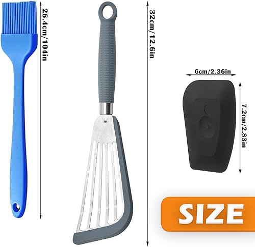 Miniatura 2 de Espátula de pescado, juego de 2 raspadores de sartenes y cepillos de silicona para sartenes de hierro fundido, utensilios de cocina antiadherentes