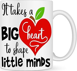 It Takes Big Heart To Shape Little Minds Coffee Cup Thank You Gift - Ceramic Coffee Mug Teacher Gifts - Personalised Mug Graduation Gifts - Novelty Mug Teacher Leaving Gifts - Tea Mug Nursery Present