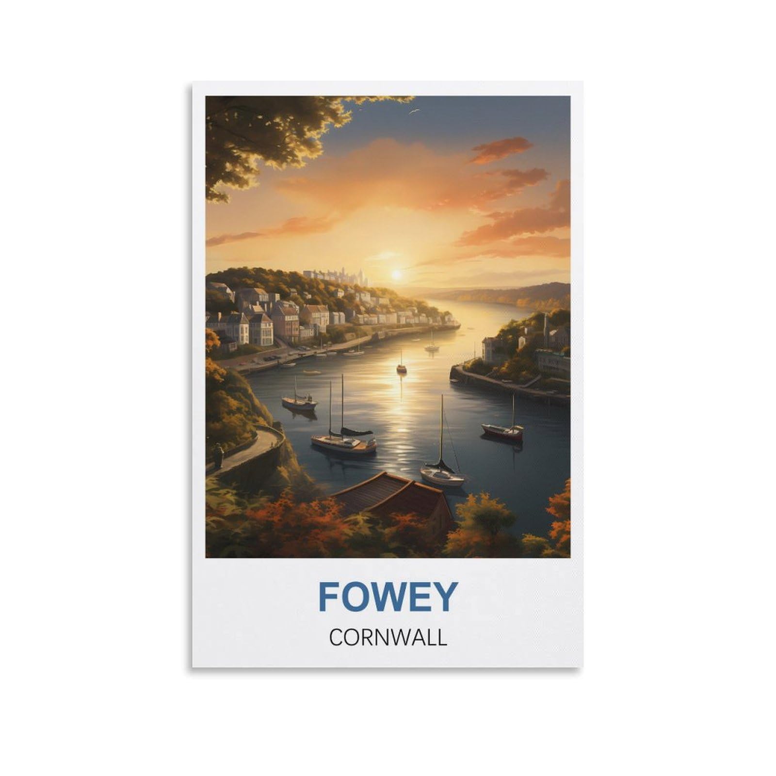 EZMLFA Diamond Painting Kits for Adults,Fowey Cornwall DIY Crystal Embroidery Gifts,Diamond Art Craft,for Living Room Home 40x40cm