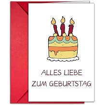 German Birthday Card - "Alles Liebe Zum Geburtstag" Greeting Card with Premium Red Envelope - Cute Happy Birthday Cards in German, Blank Inside, Thick Bday Gifts Cards for Friends, Family, Expats