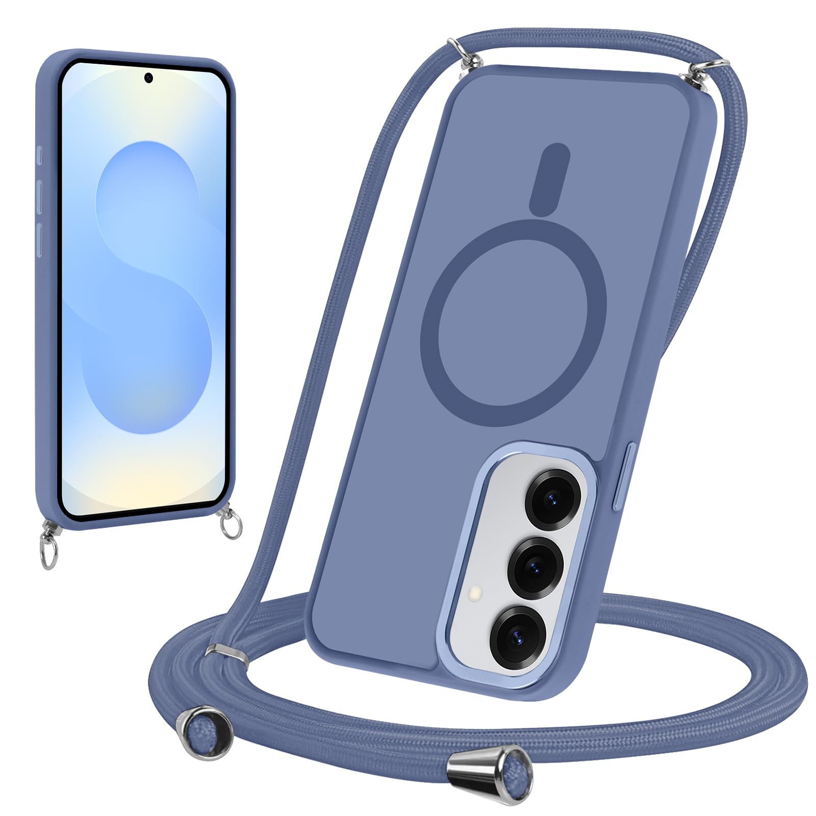 Yoedge Magnetyczne etui do Samsung Galaxy S25 5G 6,2 cala ze smyczą, kompatybilne z MagSafe, półprzezroczyste matowe etui PC cienkie TPU odporne na wstrząsy etui ochronne z paskiem na ramię sznur