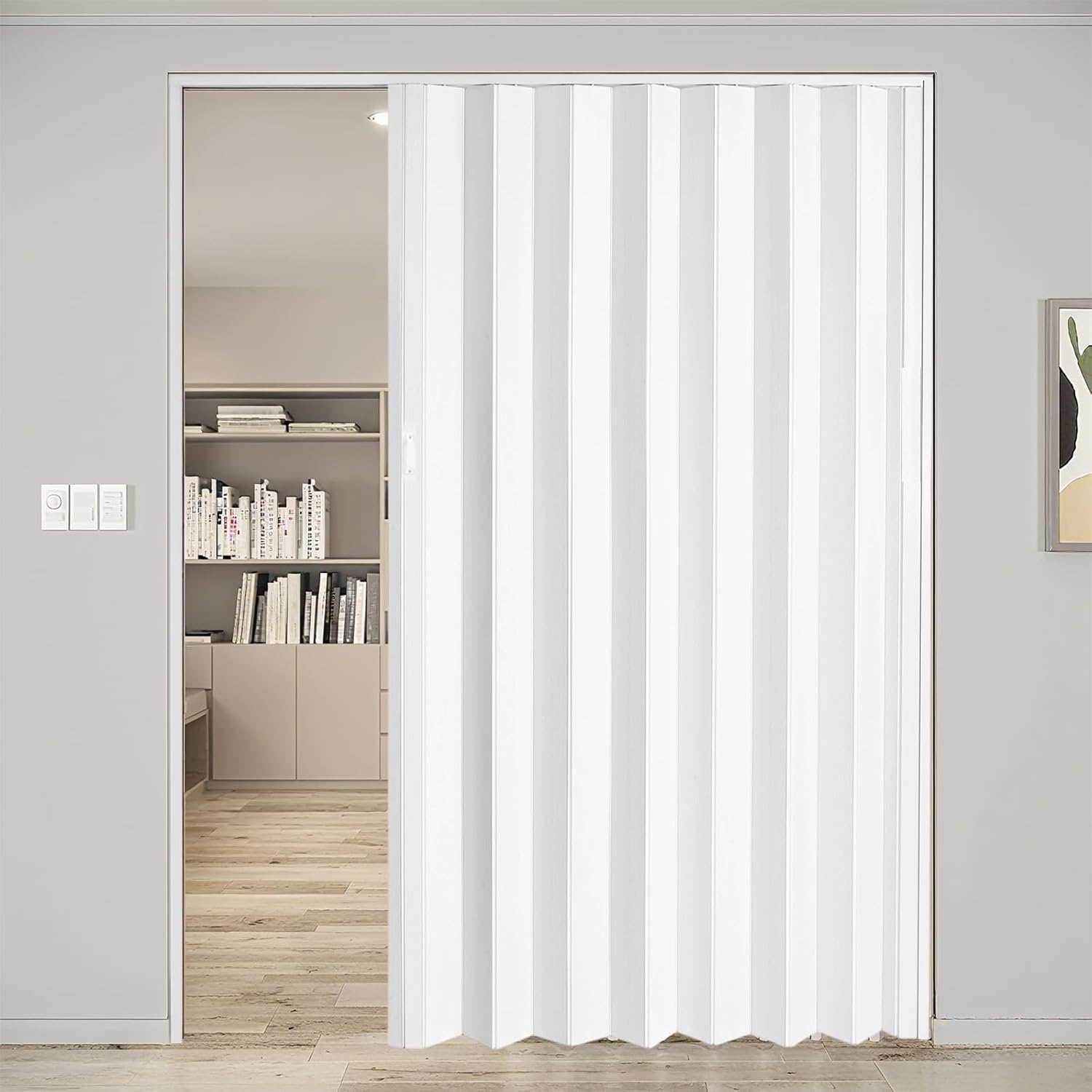 60X80in PVC Internal Accordion Folding Door, Accordion Closet Door,Folding Closet Doors - Includes Installation Hardware, Handle, Lock for Study Room, Bathroom, Kitchen, White