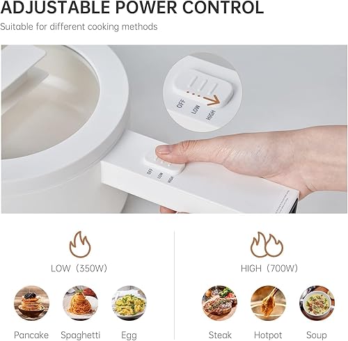 Miniatura 5 de Olla caliente eléctrica, olla de ramen de 1.5 L, esmalte de cerámica antiadherente, olla caliente eléctrica portátil para carne, huevo, arroz frito,